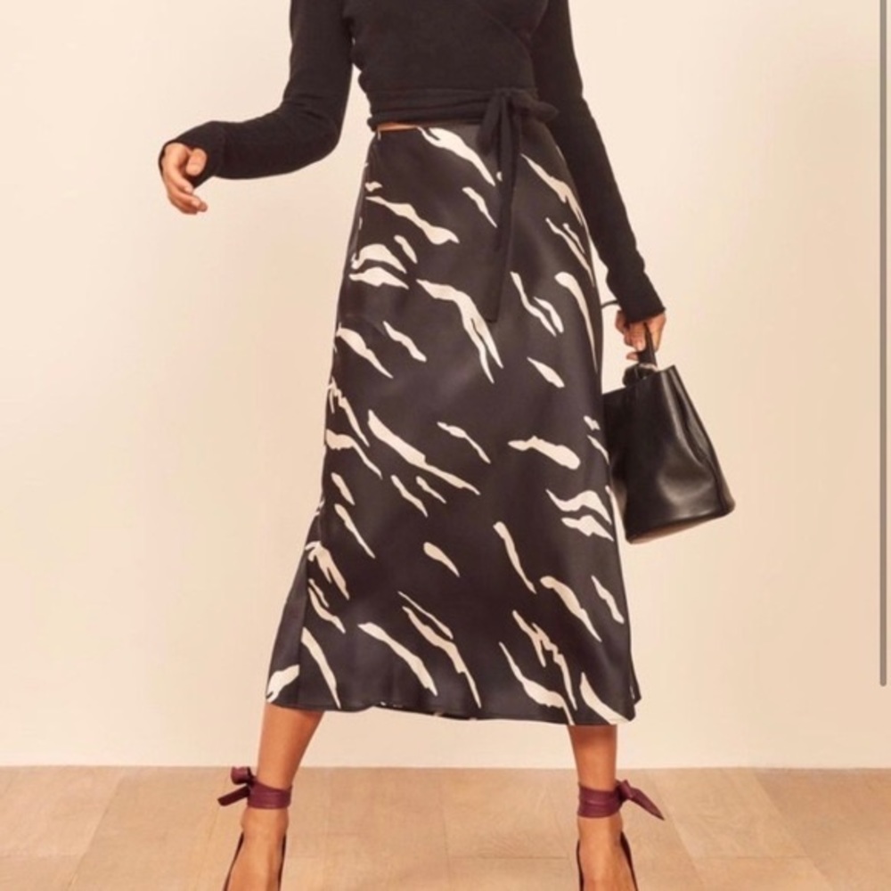 Reformation silk midi skirt